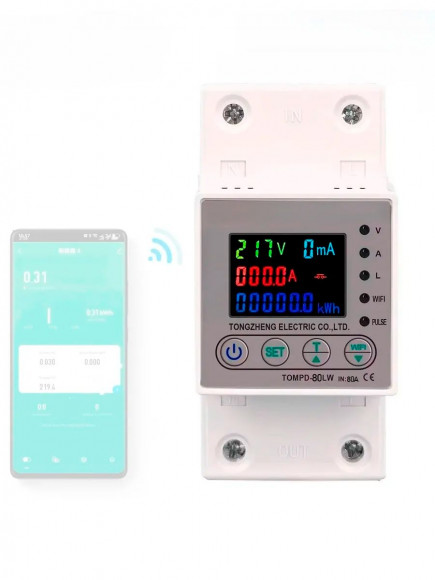 Умное реле контроля напряжения и тока 80А TOMPD-80LW WiFi Умное реле контроля напряжения и тока 80А TOMPD-80LW WiFi