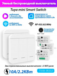 Умный выключатель (3 реле Wi-Fi+2 тройных выкл с батарейкой)