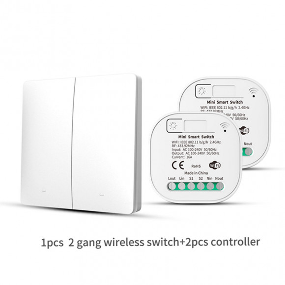 Умный беспроводной выключатель TuyaSmart Switch (2 реле Wi-Fi + 1 двойной выключатель) TSS-2R1G2