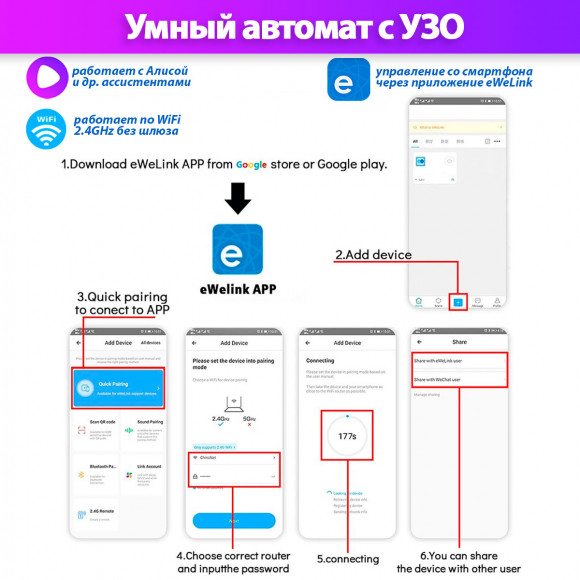 Устройство защитного отключения Tuya / SmartLife (УЗО) SMT004 63A умный выключатель работает по Wi-Fi умный дом / Tuya