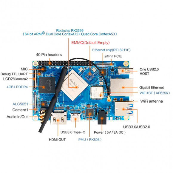 Orange Pi 4 4Gb/16Gb одноплатный ПК Rockchip RK3399