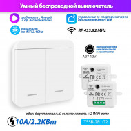 Умный выключатель Tuya Smart Switch TSSB-2R1G2 (2 реле Wi-Fi + 1 двуклавишный выключатель) Работает с Яндекс. Алиса